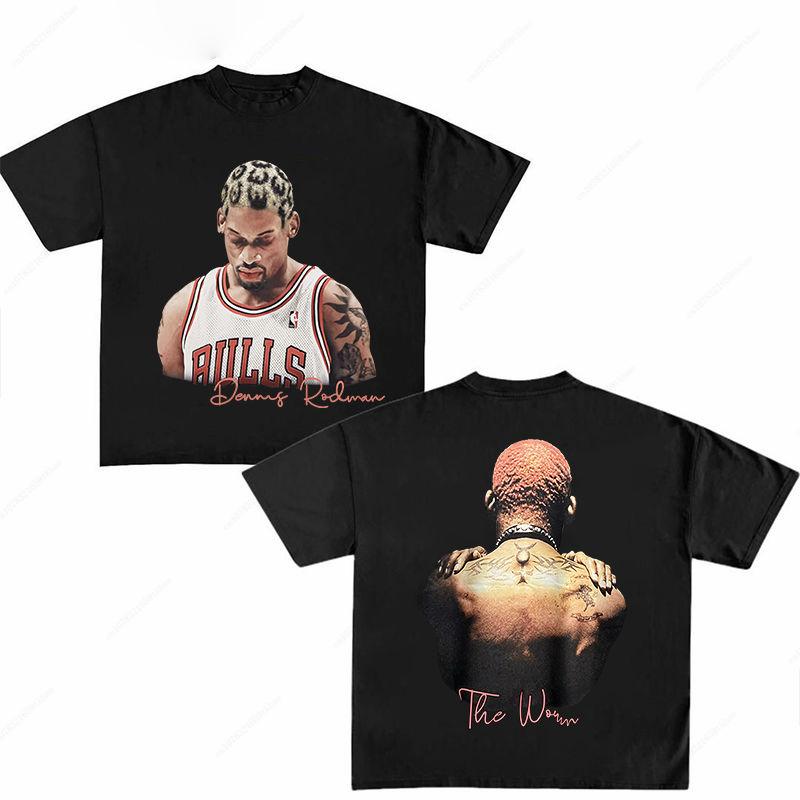High Quality Men T-Shirts Rodman Print Cotton Round Neck Short Sleeve Hip Hop Fashion Streetwear Mens Oversized Tees TShirt 2025