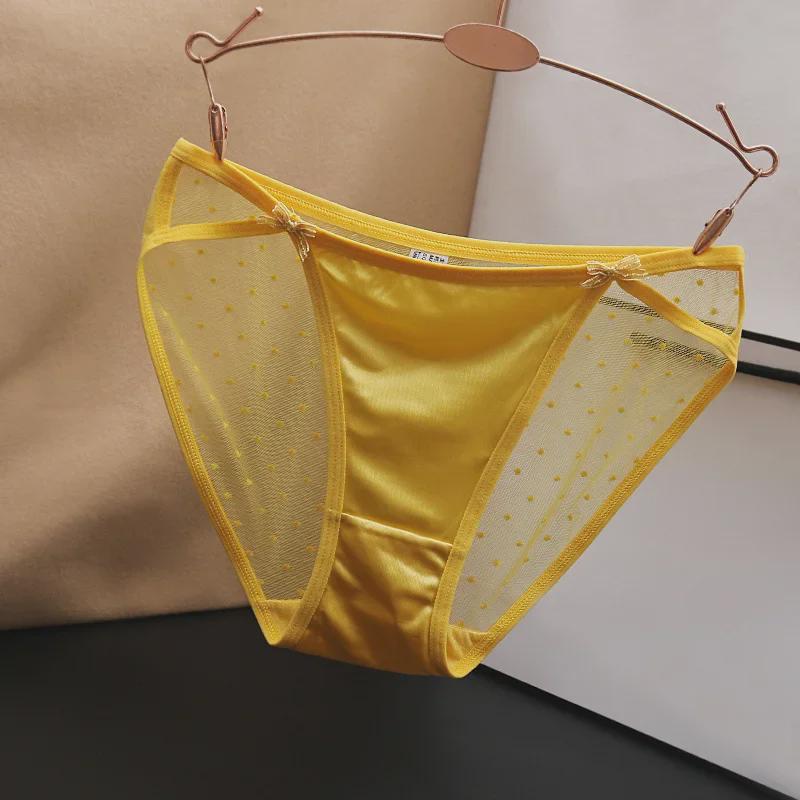 Большие сексуальные бесшовные сетчатые трусики с низкой талией для женщин - шелковистый атлас с хлопковой промежностью