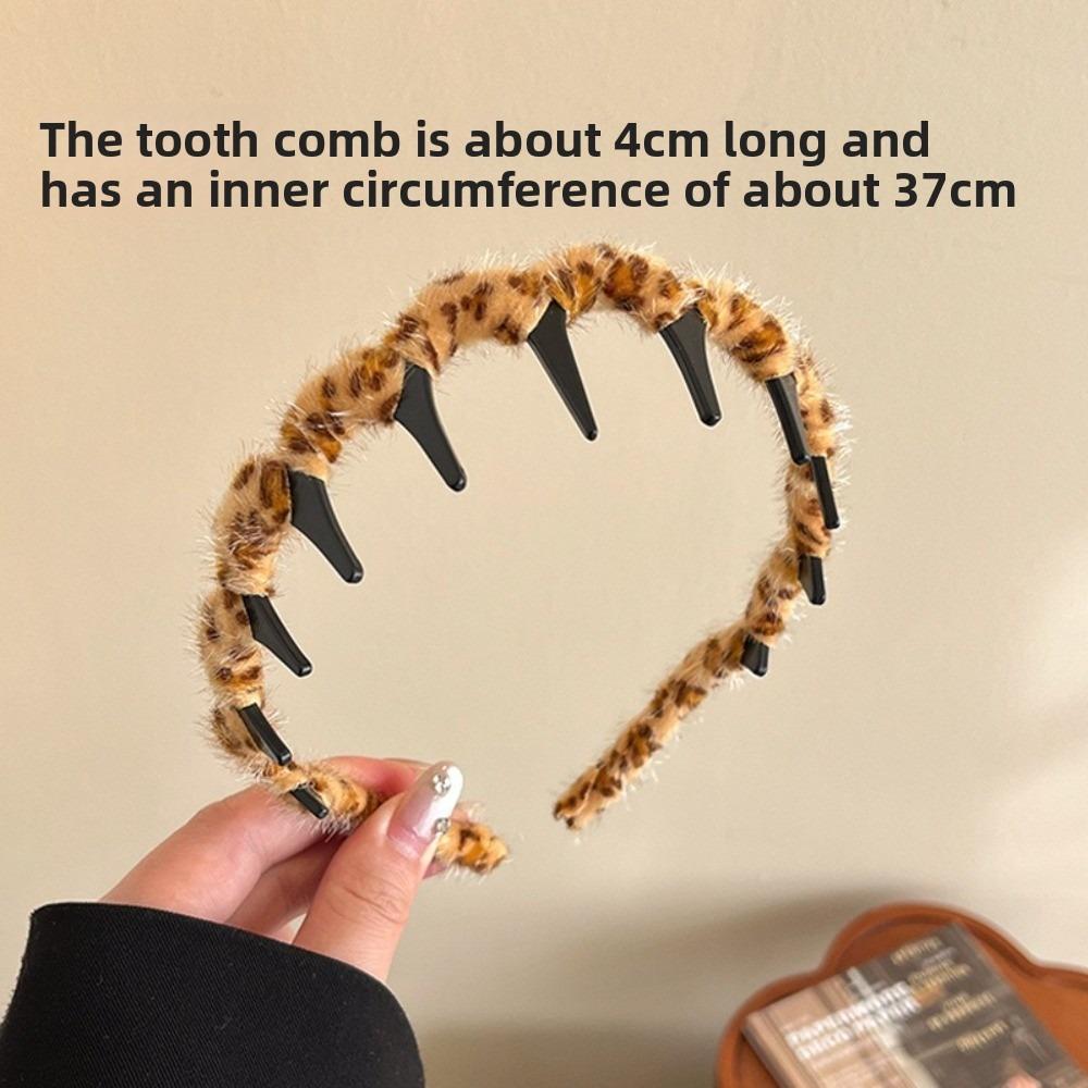 Leopard Pattern Hair Hoops U Shape Plush Teethed Hairband Sweet Sports Headbands for Women