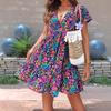 A Short-sleeved Dress with Printed and Floral Patterns for Spring and Summer Women's Wear