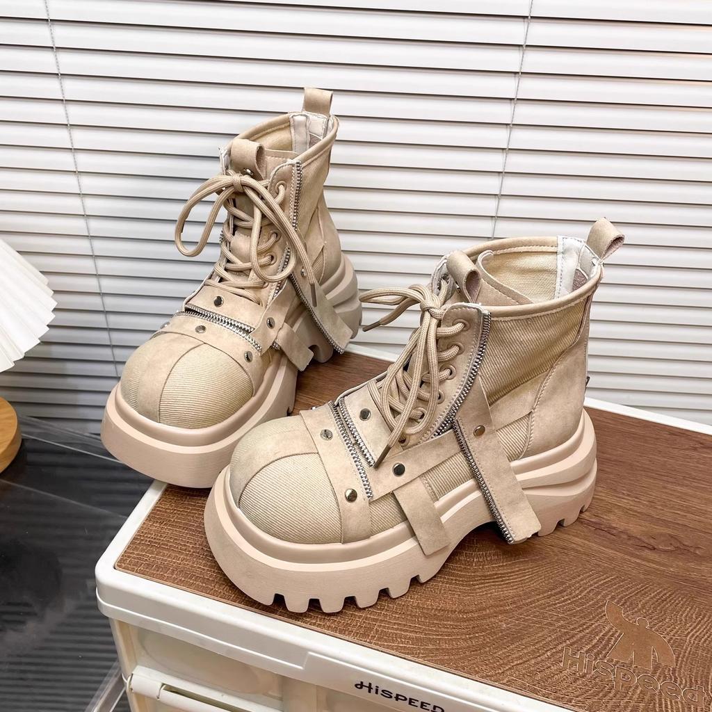 Fashion Platform Women Ankle Chelsea Boots Designer Lace Up Sport Shoes Winter New 2025 Fashion Brand Women's Boots Walking Mujer Shoes