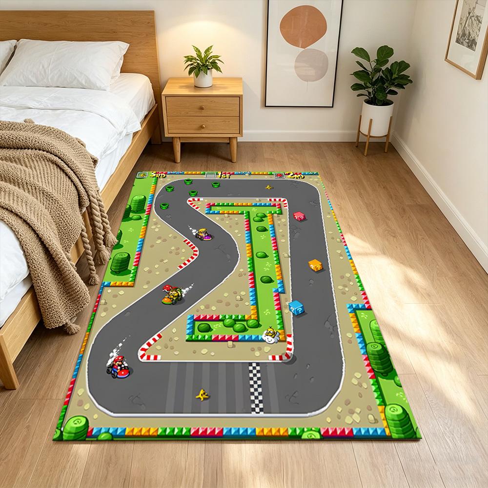 Racing Game Track Adventure Non-Slip Home Carpet Design for Office Decor Living Room Bedroom Gift