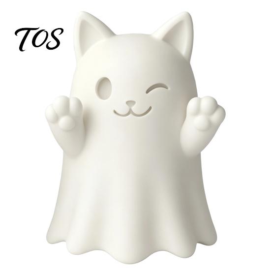 3D Printed Cat Sculptures Cute Ghost Figurine, Wink Smile Surprise Spooky Halloween Decor, Lover Gifts Blank White DIY Paintable Statue, Stable