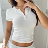Женская летняя футболка с коротким рукавом, на пуговицах, с круглым вырезом, однотонная, пуловер, топ