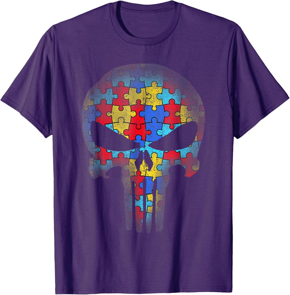 Skull Autism Awareness Puzzle Piece Shirt for All Age Unisex T-Shirt 4