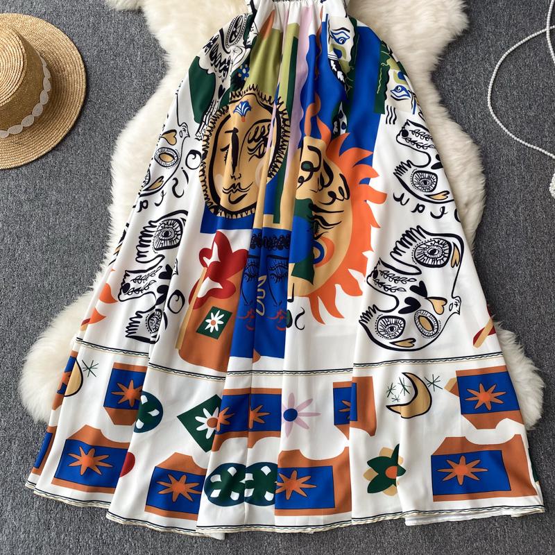 Этническое винтажное пляжное праздничное платье с принтом граффити, женские новые модные летние повседневные платья без рукавов на тонких бретельках