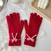 Осень и Зима Новые Однотонные Милые Бантики Корейский Стиль Сладкие Перчатки с Раздельными Пальцами для Сенсорного Экрана Студенческие Защита от Холода Теплые
