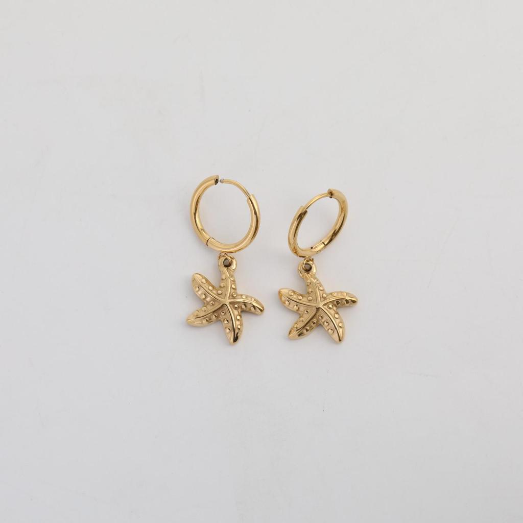 Серьги из титановой стали 18K с морскими звездами и ракушками для женщин - Сохраняющие цвет, Устойчивые к выцветанию, Праздничные украшения