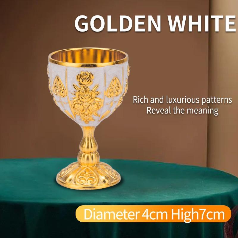 Classical Elegant Wine Glass, Enamel Rose Goblet for Wedding, Party & Home Bar,Vintage Rose Pattern Wine Cup, Gold/Silver Plated Pumpkin Cup