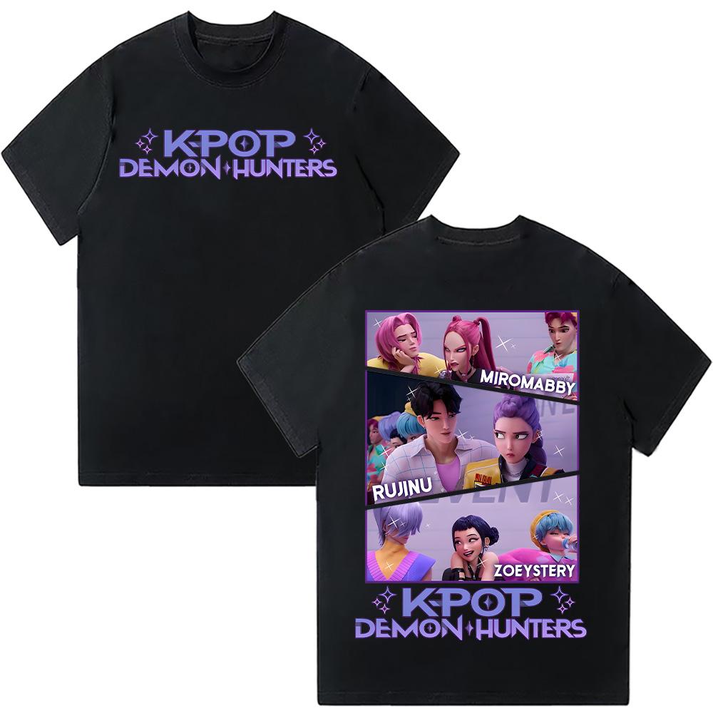 Kpop Охотники на демонов BABY HUNTRIX Saja Футболки для мальчиков Летний топ с коротким рукавом Женская и мужская одежда Хлопок Унисекс Графические футболки Мода