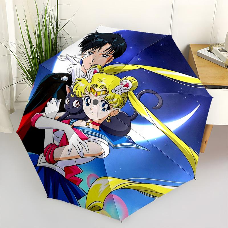 1pc Sailor Moon & Tuxedo Mask Auto-Folding Umbrella with 3-Fold Design, Iron Frame, Outdoor Use, Festival Gift for Fans, Travelers, Daily Use, Perfect
