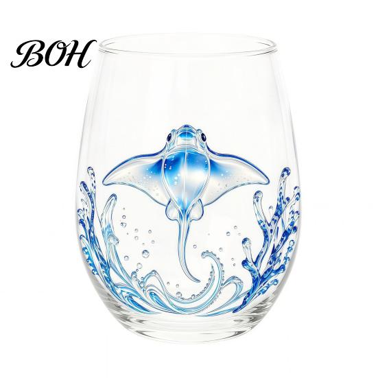 Stylish Nautical Themed Cup Marine Animal Theme Clear Glass Tumbler, Handcrafted Painted Glassware, Elegant Celebration Gift Creative Unique Drinking
