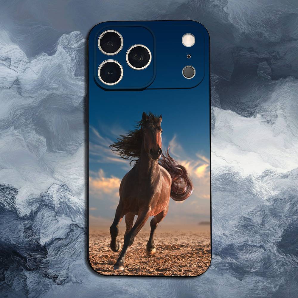 Скачущая Лошадь Животное Для iPhone 12,14,13,15,16,11,17,X,Mini,XR,SE,XS,Plus,Pro,Max,8,7,Мягкий Силиконовый Черный Чехол