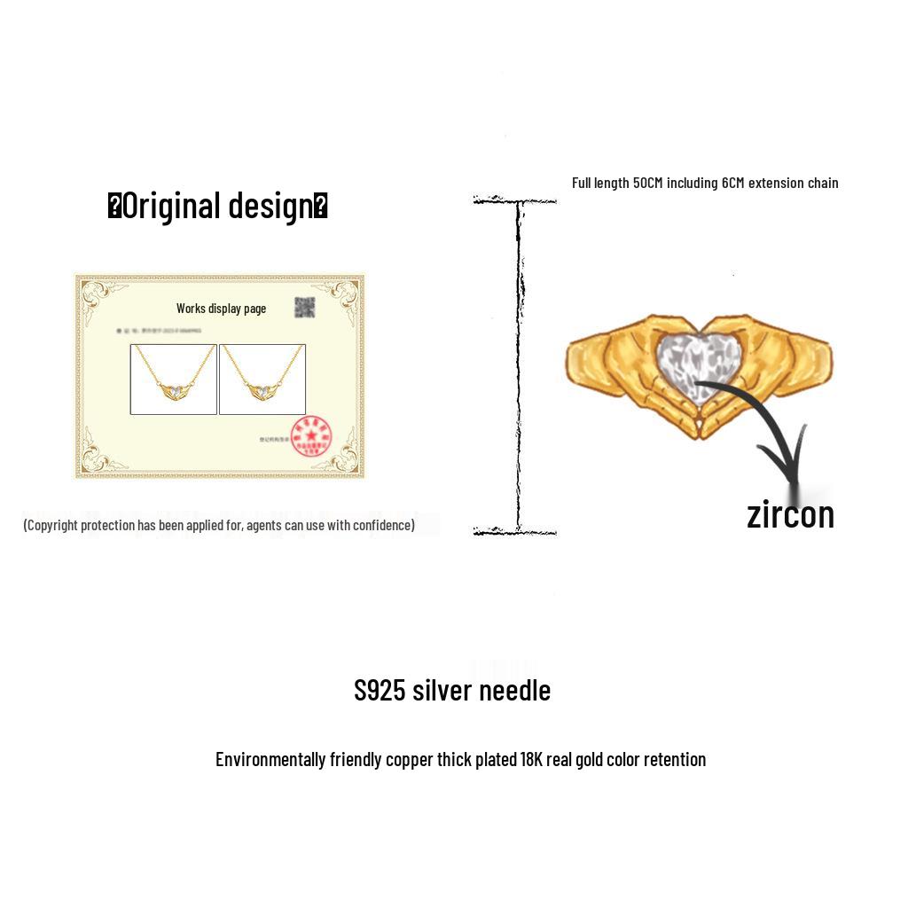 Ожерелье на ключицу с кулоном в виде сердца с цирконом, с позолотой 18 карат