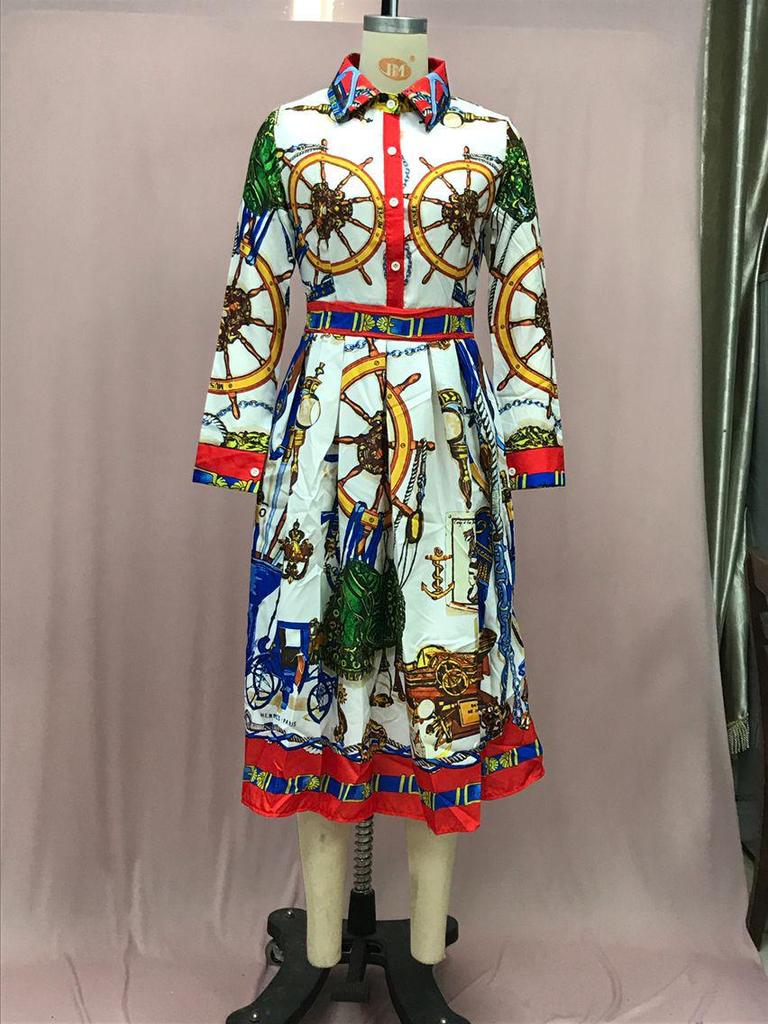 Variety of Colors and Sizes: Lapel High Waist A-Line Dress