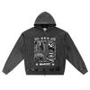 DTG Print Knitted Denim Zip-Up Hoodie Madness Corrupt Brother Print Zipper Hoodies