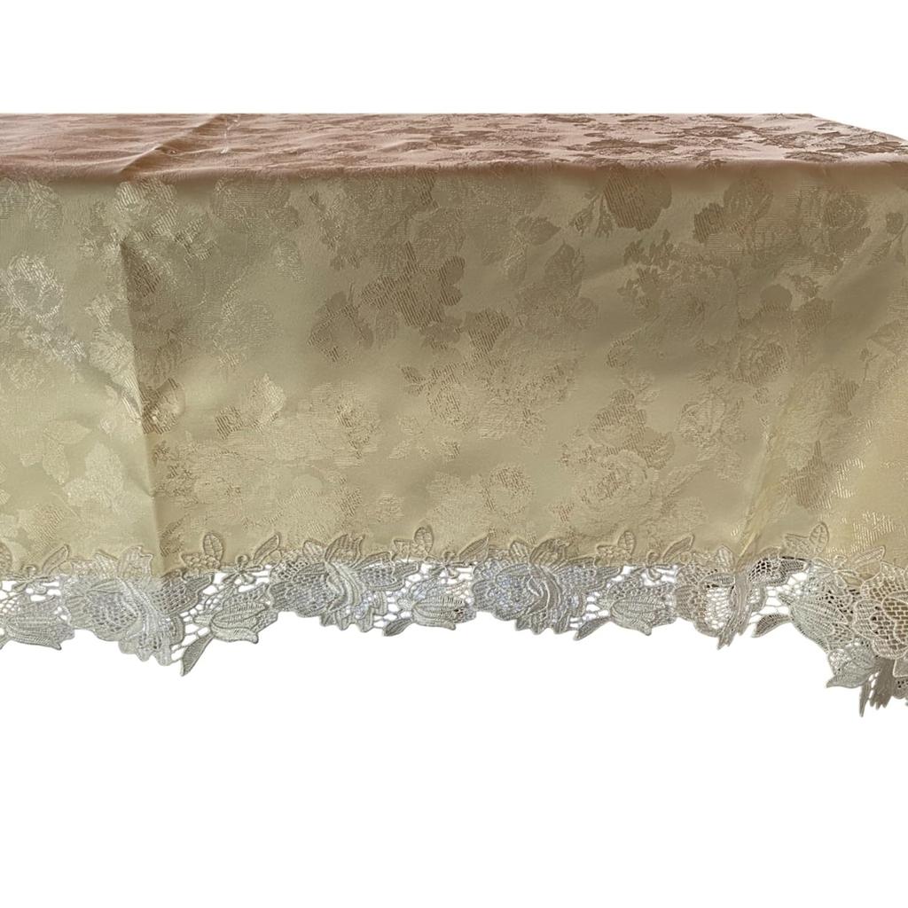 Vivienne Tablecloth Beige Polish Old Rose Lace Embroidered Table Center WK2229N3 (135x180cm, & White) Runner/Table