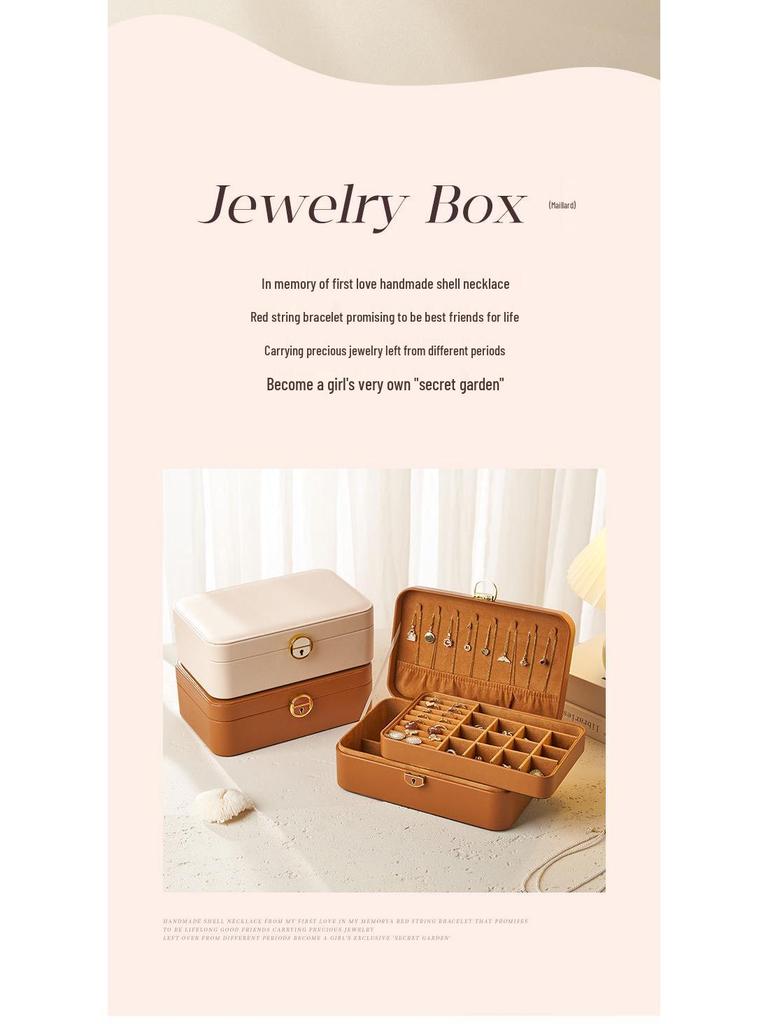 Высококлассная двухъярусная шкатулка для украшений с замком - Многосекционное хранение для ожерелий, серег, колец