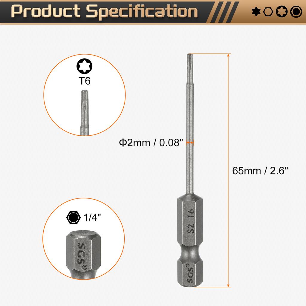 1/3/5 шт. Насадка-бита Torx T5-T50 с шестигранным хвостовиком 1/4", магнитная, без отверстия, защищенная от взлома, 6-лучевая звезда, S2, для отвертки и дрели