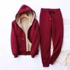 Women's Winter Thickened Padded Comfortable Solid Color Leisure Simple Suit Long-sleeved Hooded Top + Pants Two-piece Set