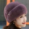 Women's Winter Mink Fur Imitation Top Hat Fashionable Leather Warm Hat Fur Toe Cap