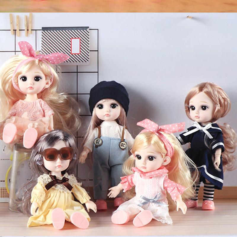 17CM Mini Movable 13Jointed Doll Girls Toy 3D Big Eyes BJD Princess Full Outfits  Dresses  Collection Childrens Doll Gift