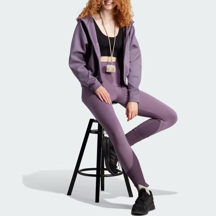Adidas Z.N.E. Full-Zip Hoodie Solid Color Logo Loose Fit Zip-Up Hooded Sweatshirt Women Hoodies Shadow-Violet IN5132