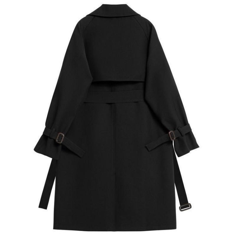 Womens Mid-Length Trench Coat British Style Fleece Lined Fall Small Size Casual Versatile High-end Overcoat
