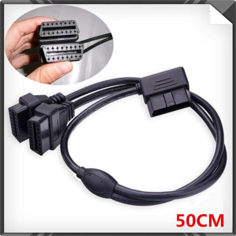 New OBD 2 II 50cm 16 Pin Right Angle Y Splitter Extension Cable for Diagnostic Tool