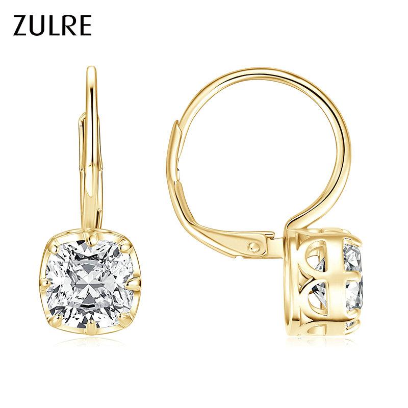New Earrings High Quality Vintage Elegant 14K Gold Filled 7x7mm Cushion Zircon Classic Fat Square Halo Hoop Earrings for Women