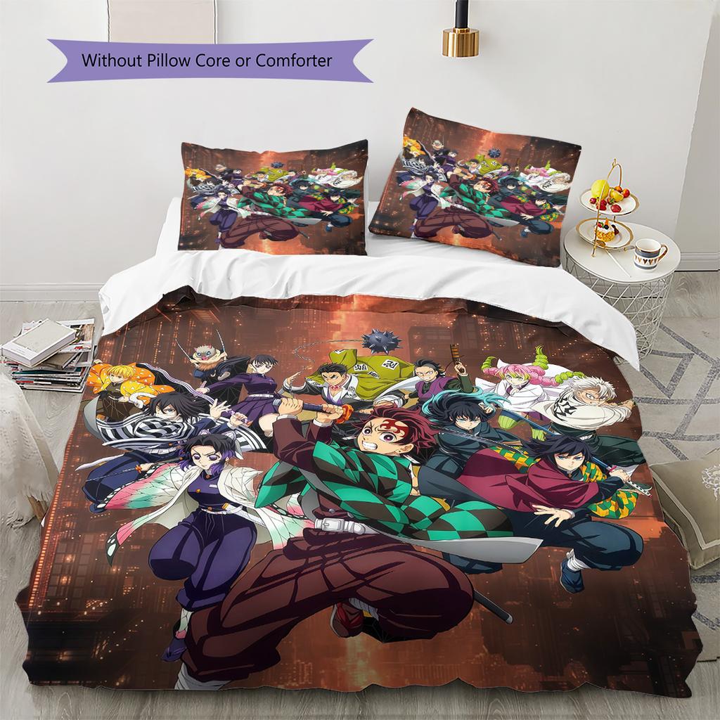 Demon Slayer Pattern Bedding Quilt Set Home Decoration Gift (1 * duvet cover + 2 * pillowcase without core)