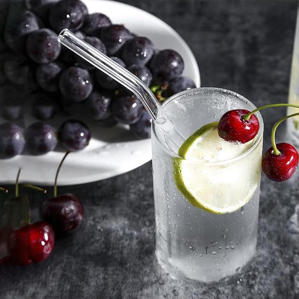 1 набор термостойких стеклянных трубочек с кисточкой - набор из 5 штук - многоразовые и моющиеся, идеально подходят для смузи, молочных коктейлей, чая, сока