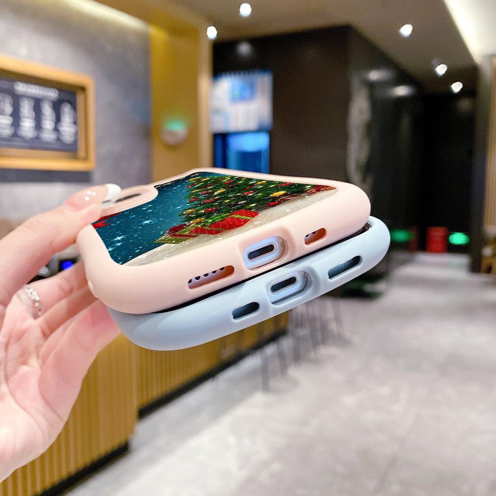 Мягкий чехол для телефона с кошачьими ушками для iPhone 16 15 14 13 12 11 Pro Max TPU Anti-Drop Прозрачная акриловая задняя крышка NY41 Санта-Клаус Рождественская елка