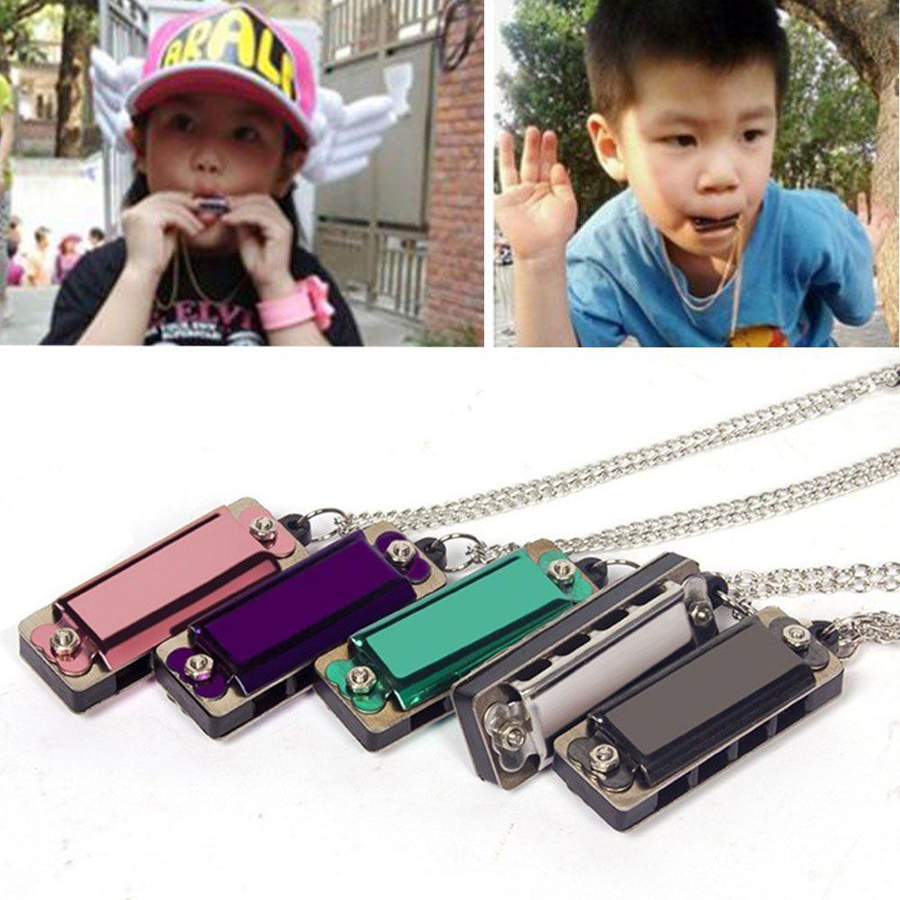 Ювелирные изделия из нержавеющей стали музыкальная мини-губная гармошка 4 отверстия 8 тонов цепочка ожерелье музыкальные игрушки