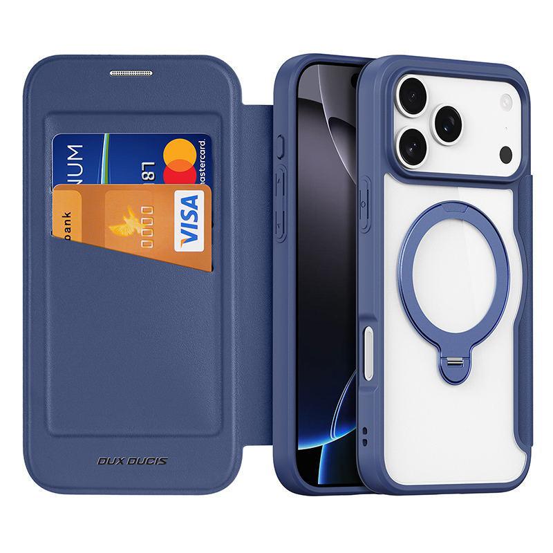 Dux Ducis для Iphone 18 17 Air 16 Pro Max Plus 17e Чехол Magsafe Беспроводная Зарядка Вращающаяся Металлическая Магнитная Подставка Чехол из ПУ Кожи