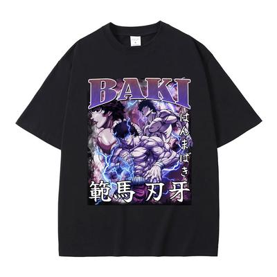 Мужская футболка с принтом в японском стиле с рисунком аниме Baki Hanma The Grappler, модная футболка с круглым вырезом и коротким рукавом большого размера для женщин