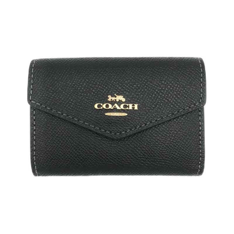 Coach Визитница 10 Золотая Лошадь и Автомобиль Логотип Логотип Флип Кожаный Кошелек с Перекрестным Узором Держатель для Карт Женский Черный