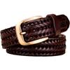 Crbelte Italian Leather Mesh Business Genuine 115cm Long Men's Belt, Braided, Design, Leather, 3.5cm Wide, (Dark Brown)