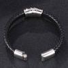 Black Leather Bracelet Men Stainless Steel Clasp Charm Bracelets Bangles Male Wrist Band Gift
