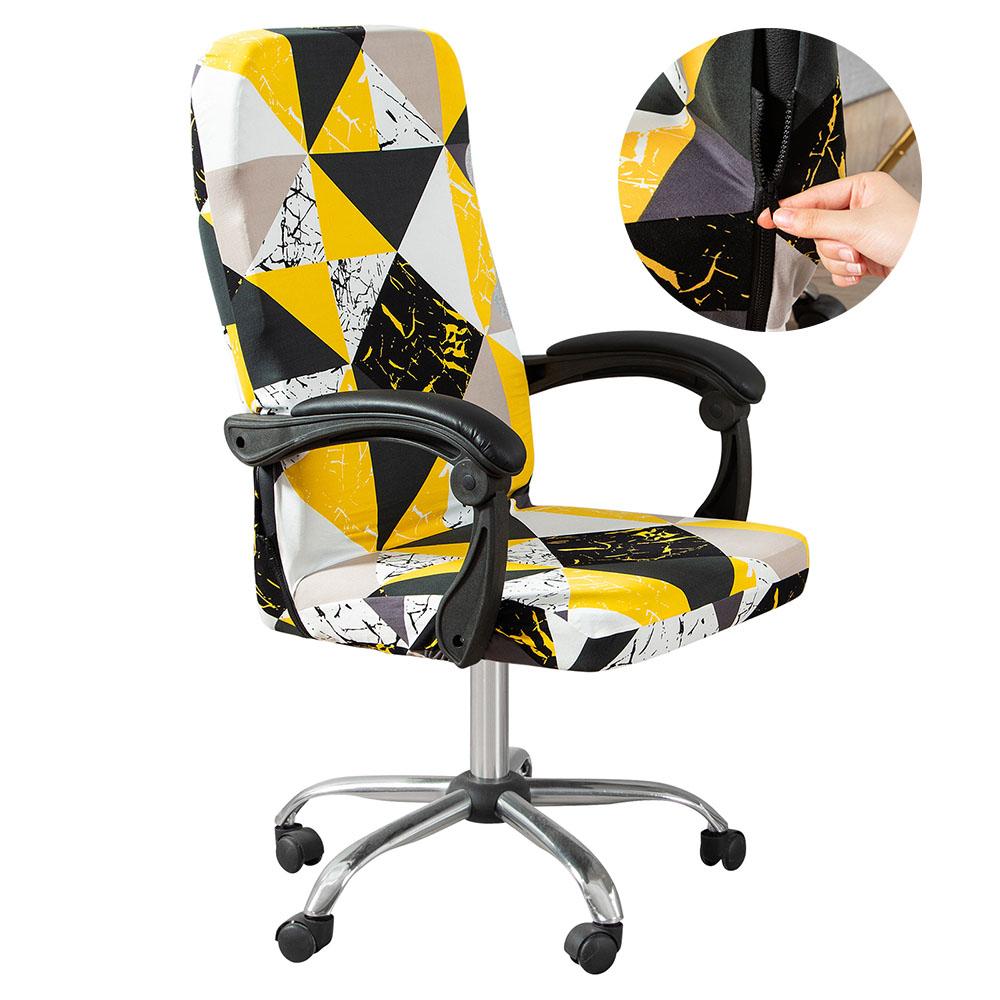 Office Computer Chair Cover Dust-proof, Geometry Stretch Printed, Elastic Game Chair Slipcover, Rotatable Armchair Protector,M/L