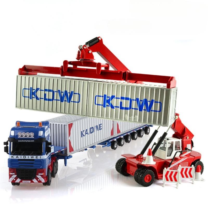1:50 KDW Alloy Container Crane Diecast Truck Model Toy Stacker Miniature Simulation Engineering Car Gift Collection Toy