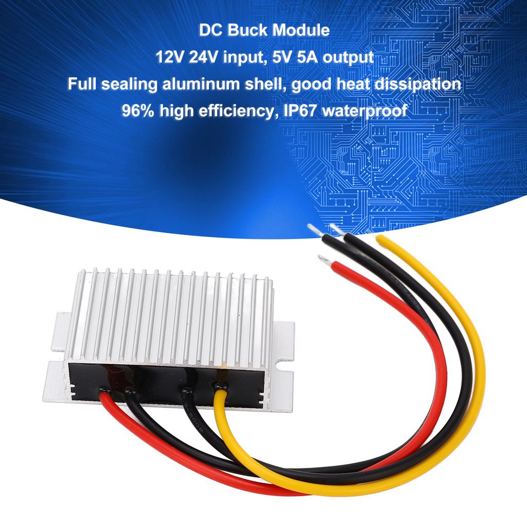 Module with Aluminum High Efficiency Voltage Converter Module IP67 Waterproof Module 12V 24V 8‑36V to 5V 5A for Vehicle
