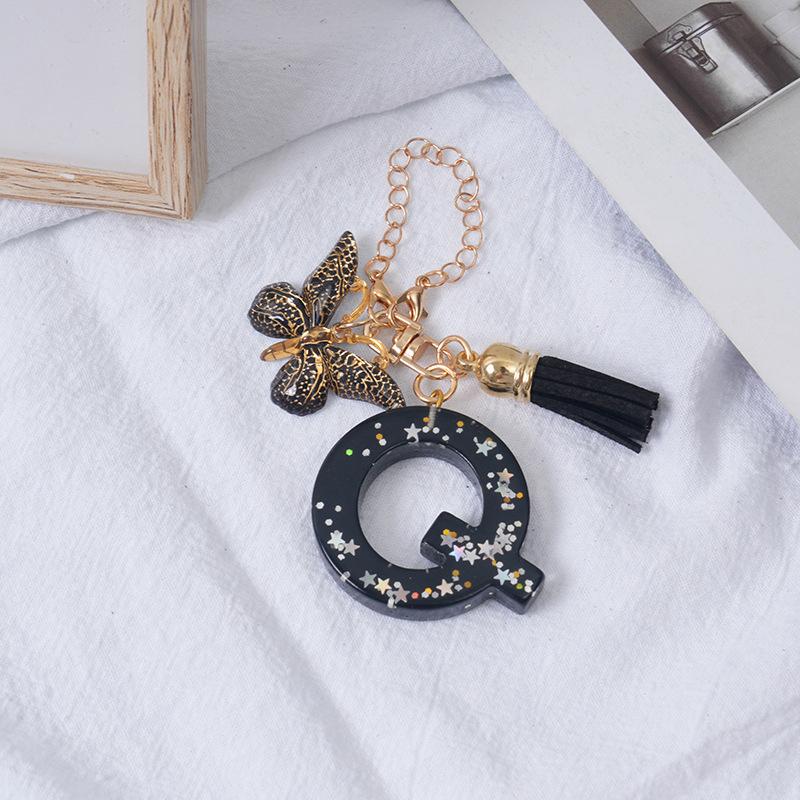 Подвески-буквы от A до Z, черная кисточка-бабочка, брелок с инициалом, имя, идентификатор, персонализированная ручка, подвесное украшение, кулон для сумки