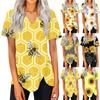 Ladies Summer Casual V-Neck Sunflower Print Slim Short Sleeve Blouse Women Blouse