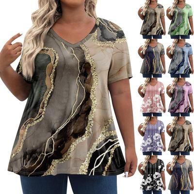 Женские топы больших размеров с короткими рукавами рубашки с V-образным вырезом повседневная одежда одежда топы с принтом футболки женские