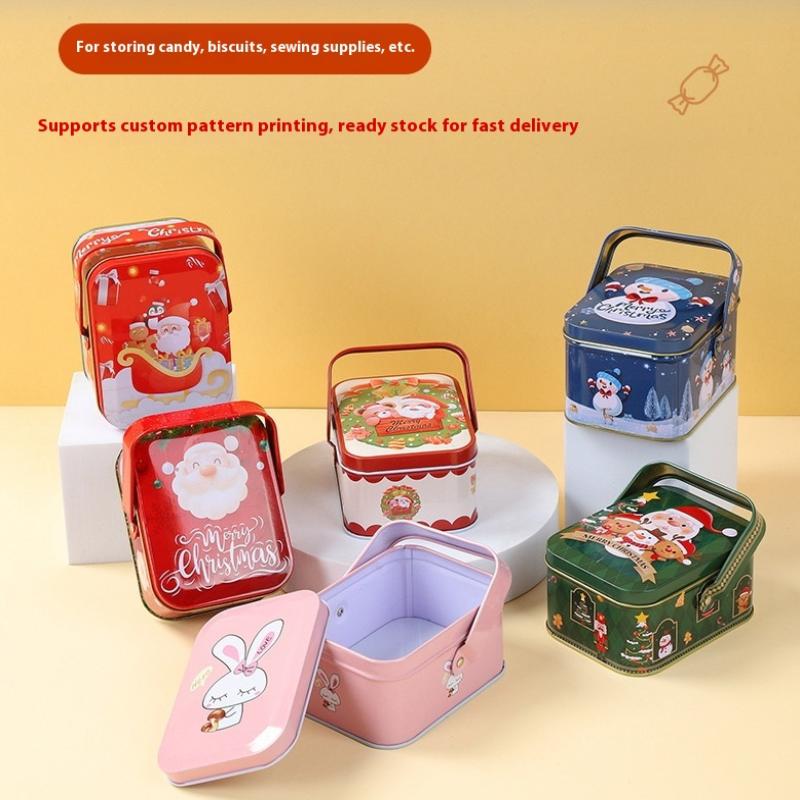 Милая новогодняя жестяная подарочная коробка железо с ручкой металлическая коробка для конфет изысканная жестяная коробка для конфет с Санта-Клаусом
