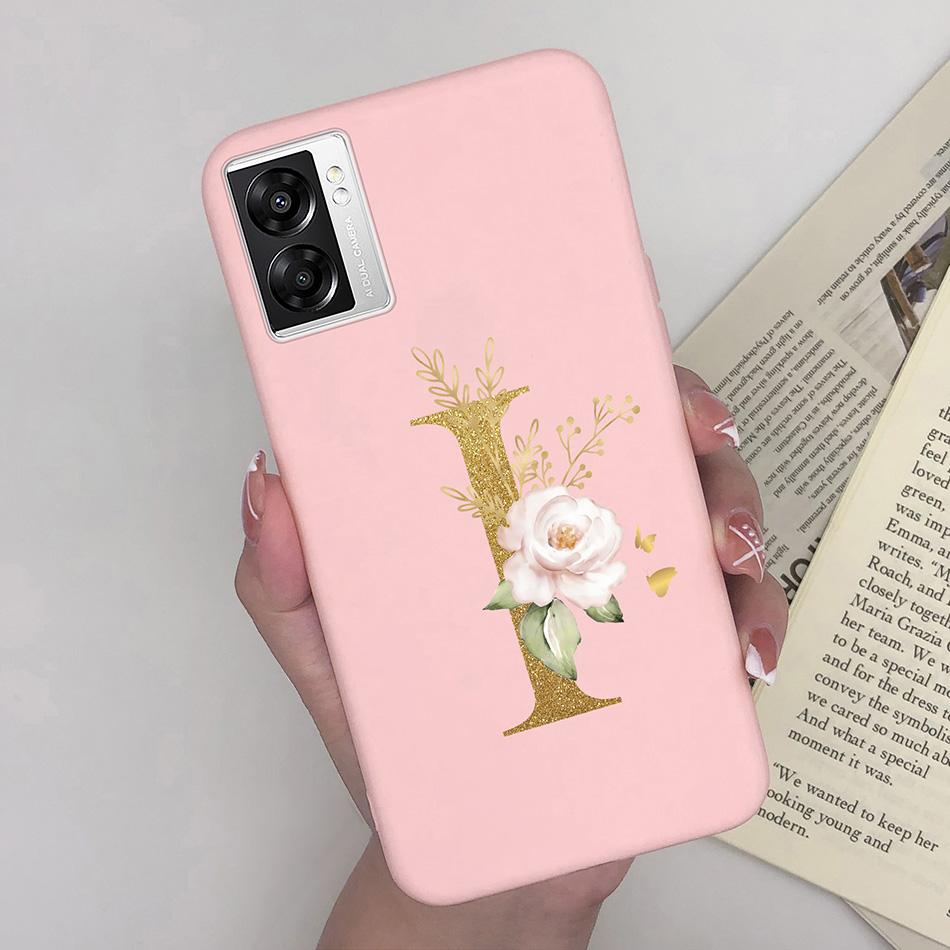 For OPPO A57 4G CPH2387 Cover Flower Letters Soft Silicone Case For OPPO A77 5G Shockproof Shell For Realme V23 5G Fundas Bumper
