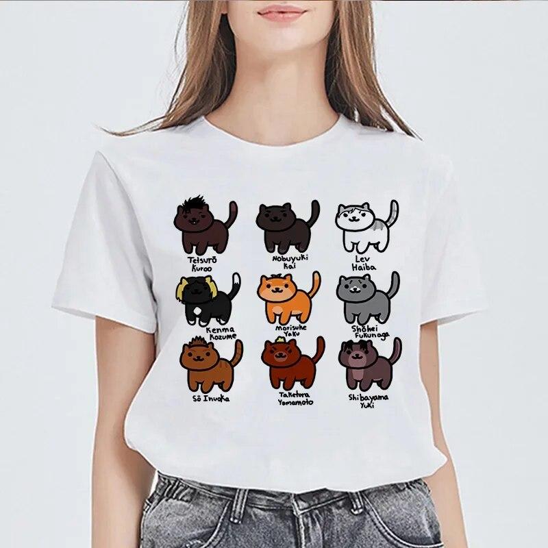 Летняя футболка FeUnisex, базовая футболка Potter Cats с круглым вырезом и короткими рукавами, топы в стиле Харадзюку, женская футболка, повседневная женская футболка Kawaii