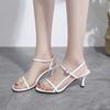 2024 Summer Sandals Woman PU Leather Female Beige Women’s Shoes 6cm High Heels Black Sandales Femme Comfort New Girls Sandalias