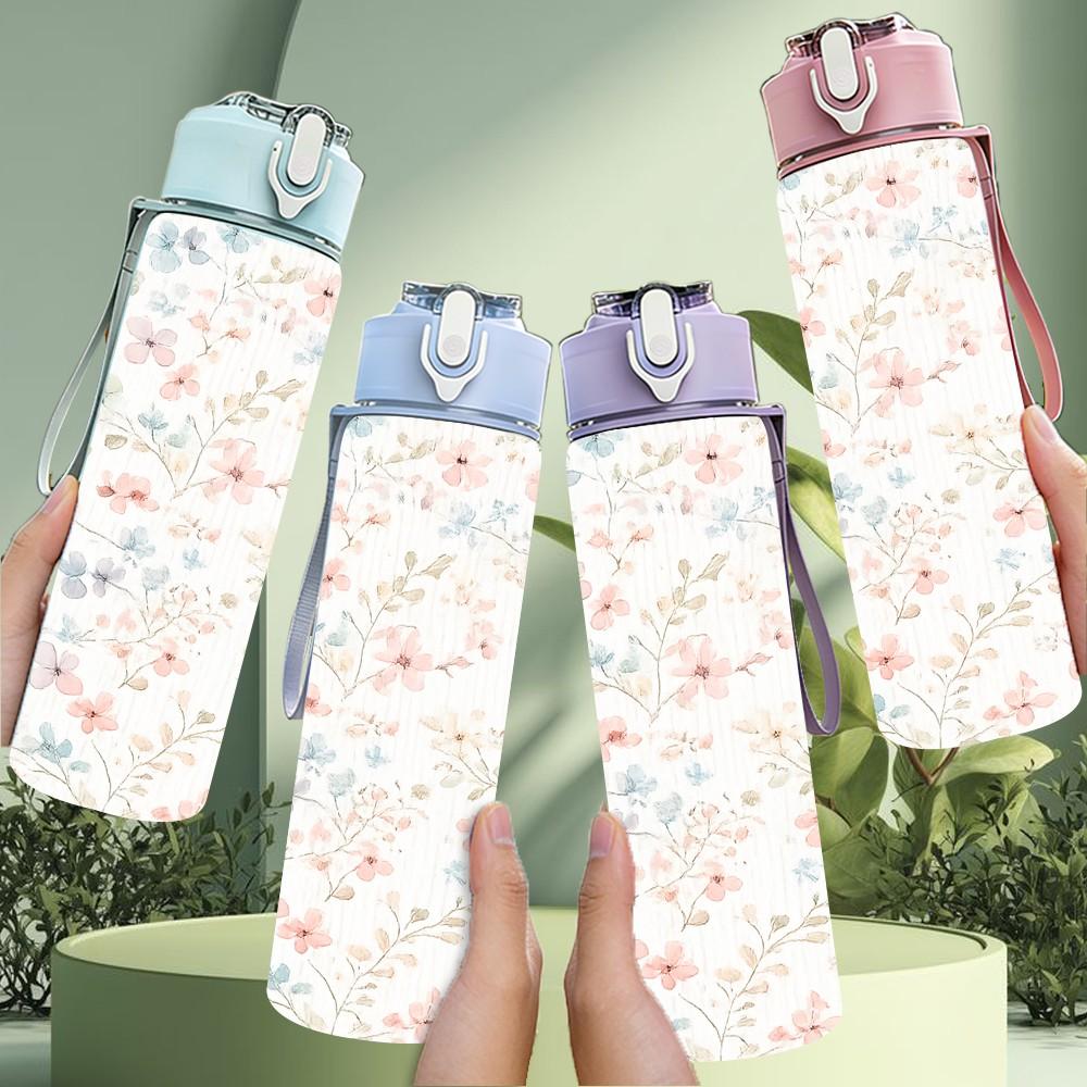 1PC Soft Tiny Floral Seamless Pattern Print 750ml Color Plastic Sports Water Bottle Leakproof Flip Straw Lid Suitable for Sports Office Home Use